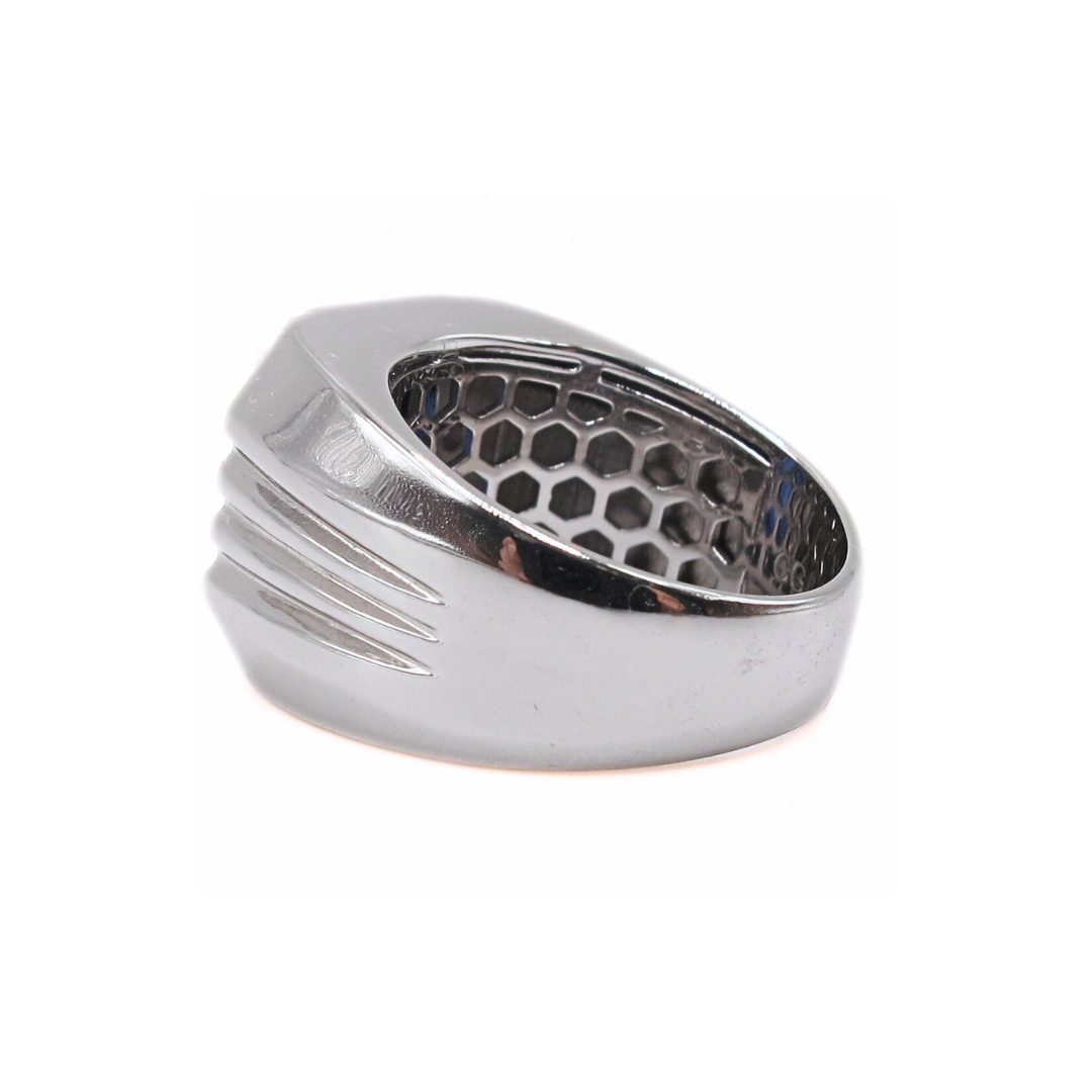 CG Premium Lab Corundum Sapphire Sterling Silver 925 Men's Ring Emerald Cut Surrounded Moissanite