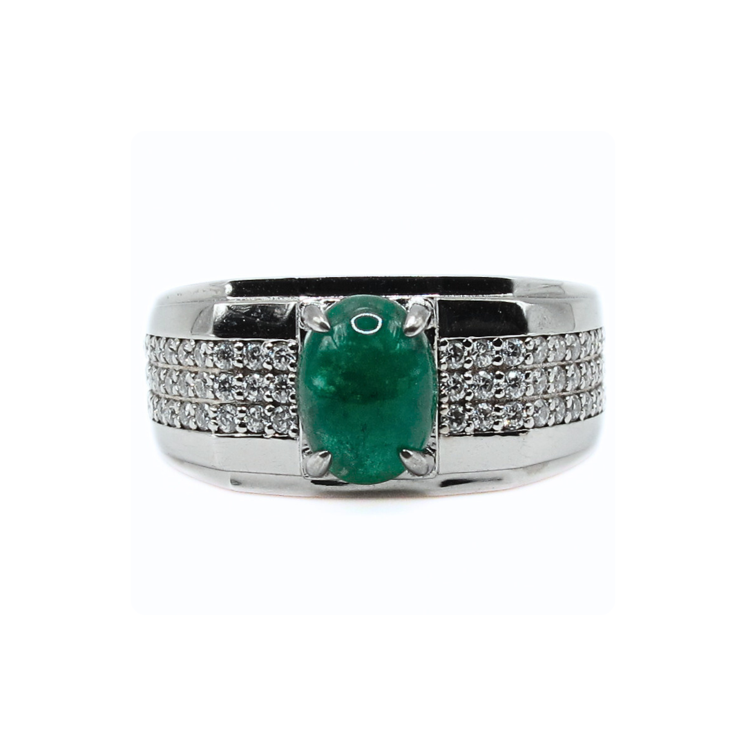 CG Natural Emerald Oval Cabochon Ring (Certified)