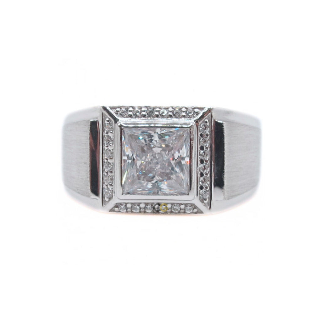 CG Premium Grade Princess Cut Cubic Zirconia Micro Setting Silver Men's Ring
