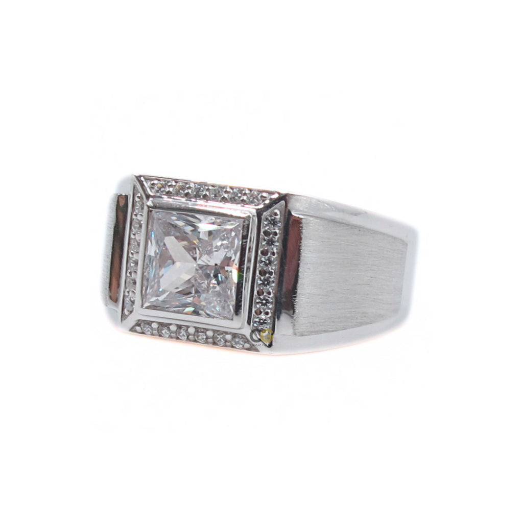CG Premium Grade Princess Cut Cubic Zirconia Micro Setting Silver Men's Ring