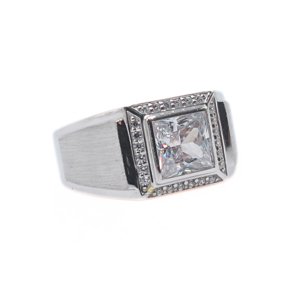 CG Premium Grade Princess Cut Cubic Zirconia Micro Setting Silver Men's Ring