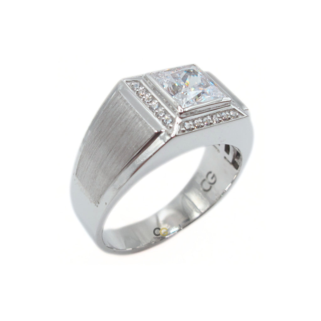 CG Premium Grade Princess Cut Cubic Zirconia Micro Setting Silver Men's Ring