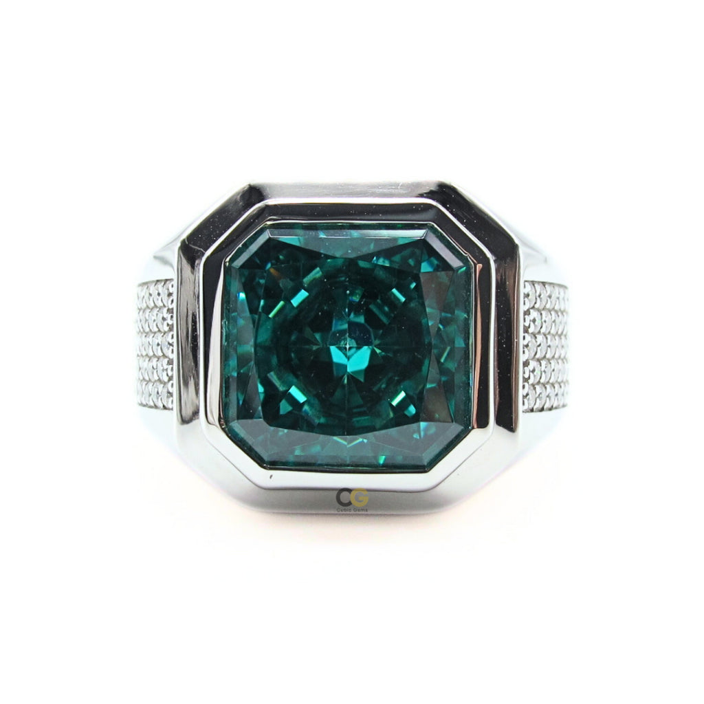 CG Premium Radiant Cut Paraiba Cubic Zirconia Micro Setting Moissanite Silver Mens Ring Cincin