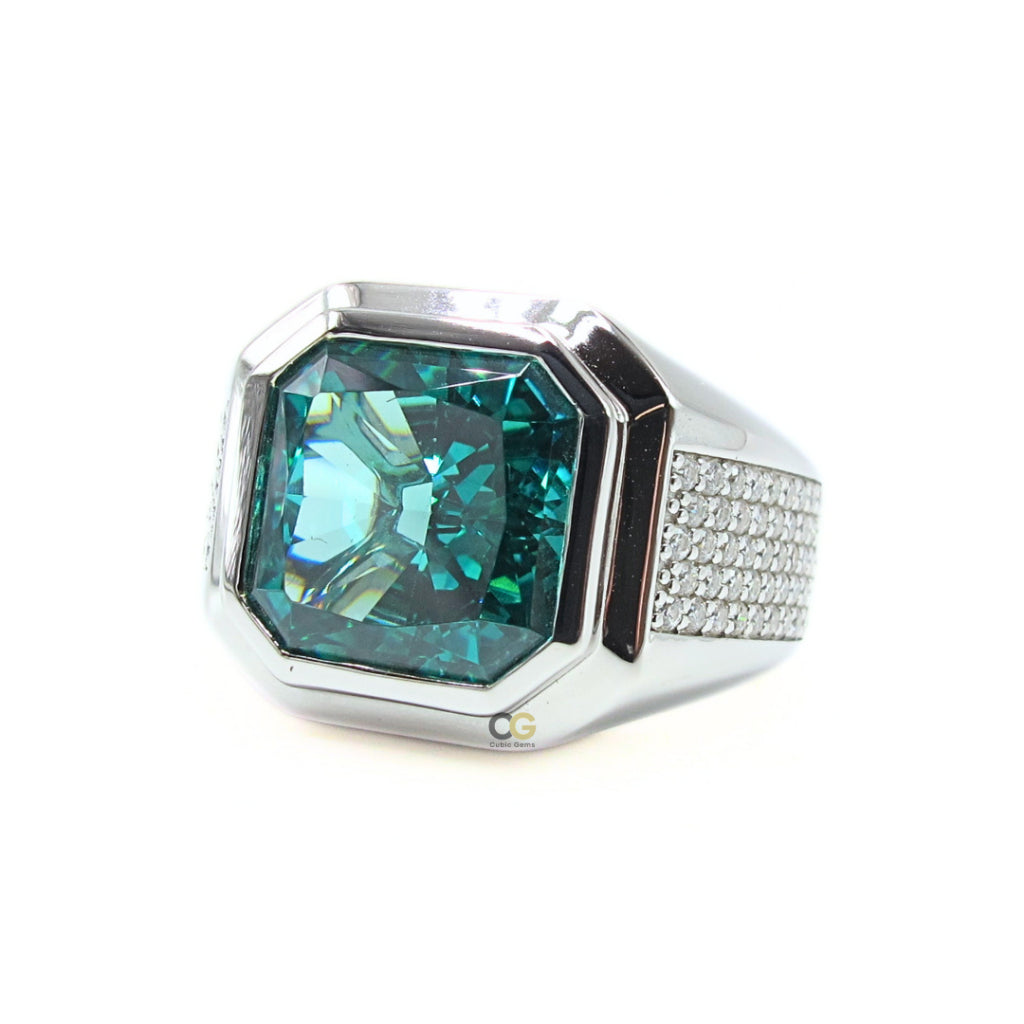 CG Premium Radiant Cut Paraiba Cubic Zirconia Micro Setting Moissanite Silver Mens Ring Cincin