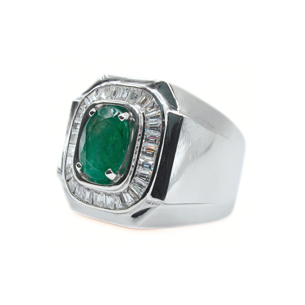 CG | Certified Natural Emerald Men's Ring | Oval Cut 1.41ct | Moissanite VVS D Color | Luxury Silver