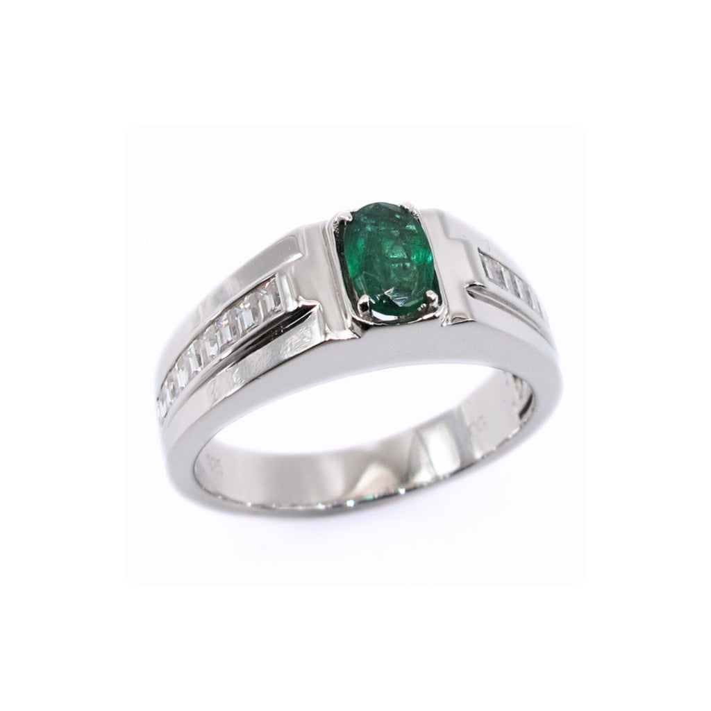 CG | Certified Natural Emerald Men's Ring | Channel-Set Moissanite D VVS | Modern Clean Design