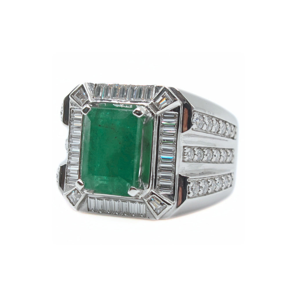CG |  Certified Natural Emerald Men's Ring | Emerald Cut 2.90ct | VVS D Color Moissanit | Luxury