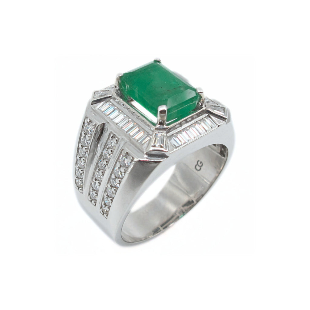 CG |  Certified Natural Emerald Men's Ring | Emerald Cut 2.90ct | VVS D Color Moissanit | Luxury