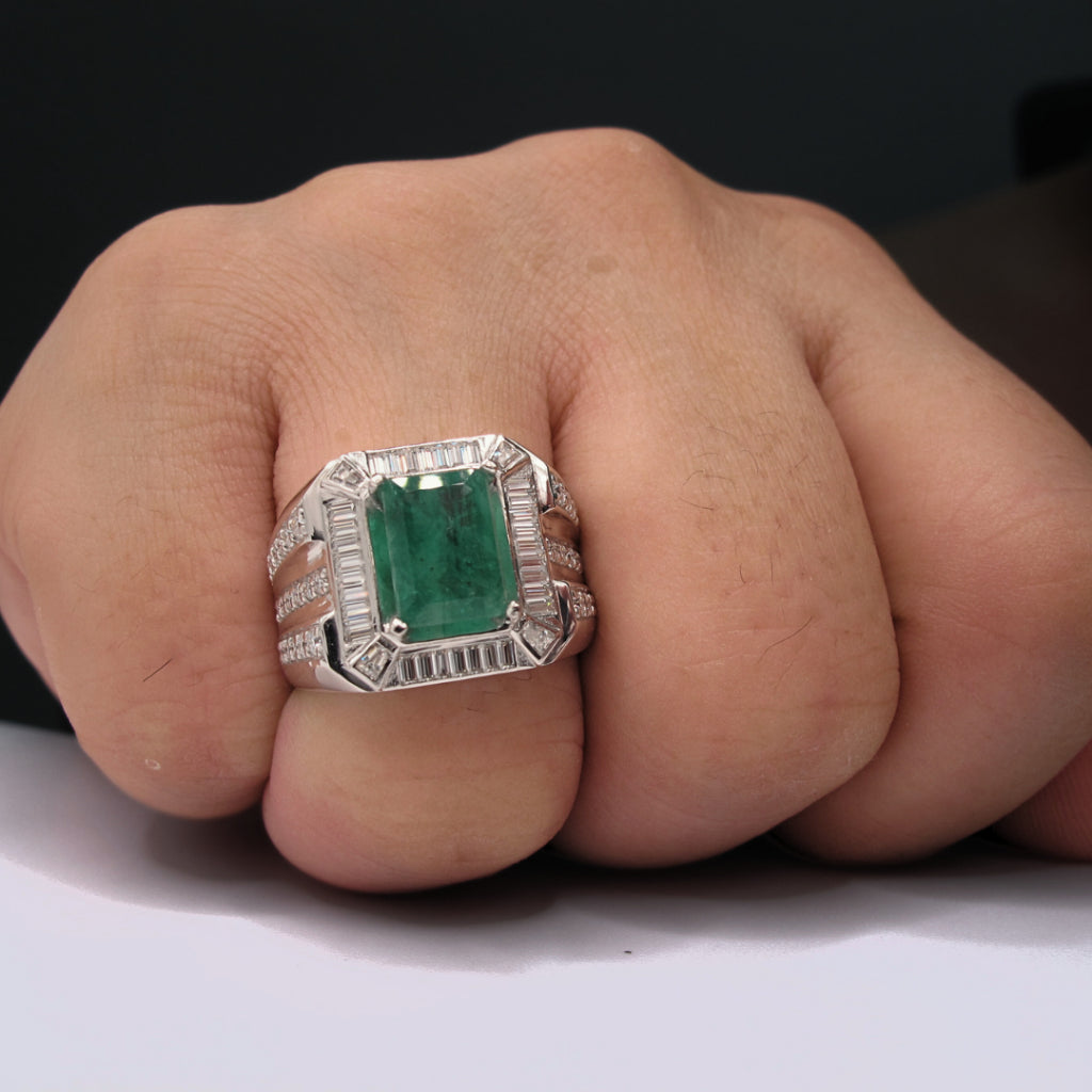 CG |  Certified Natural Emerald Men's Ring | Emerald Cut 2.90ct | VVS D Color Moissanit | Luxury