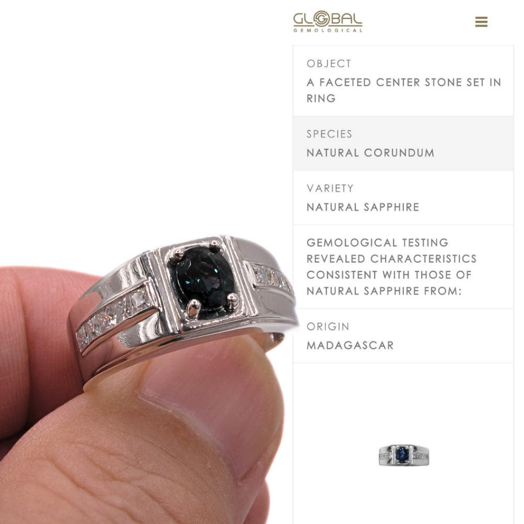CG | Certified Madagascar Natural Blue Sapphire Men's Ring | D VVS Moissanite Channel Setting