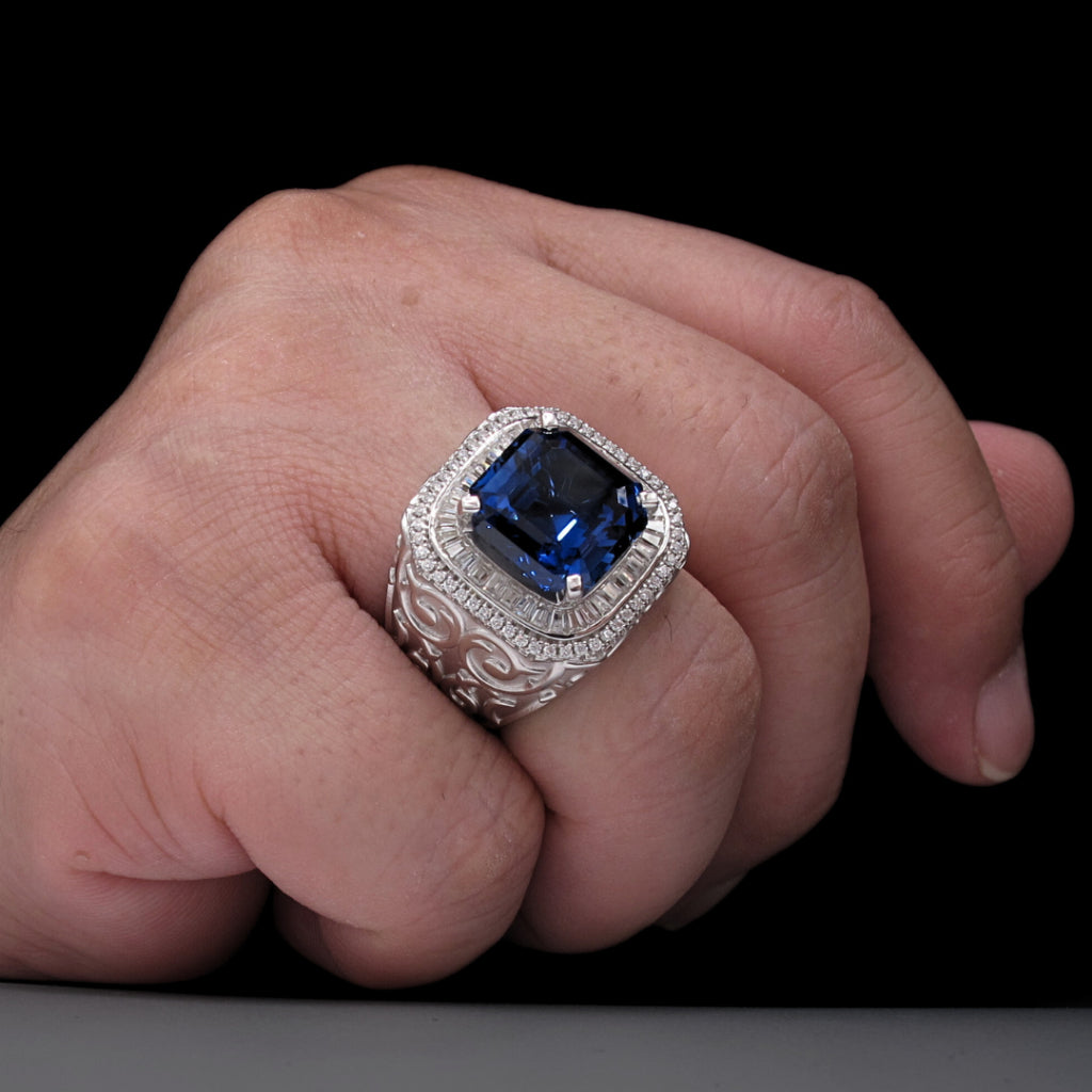 CG Premium Lab Grown Sapphire Men's Ring  | Moissanite | Asscher Cut | 925 Silver Statement Ring