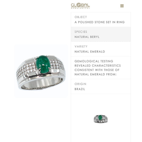 CG Natural Emerald Oval Cabochon Ring (Certified)