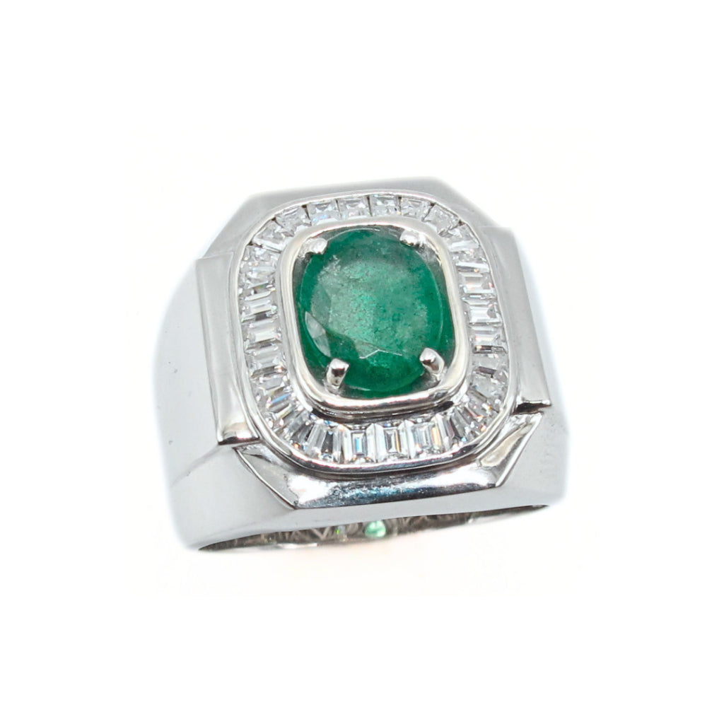 CG | Certified Natural Emerald Men's Ring | Oval Cut 1.41ct | Moissanite VVS D Color | Luxury Silver