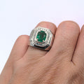 CG | Certified Natural Emerald Men's Ring | Oval Cut 1.41ct | Moissanite VVS D Color | Luxury Silver