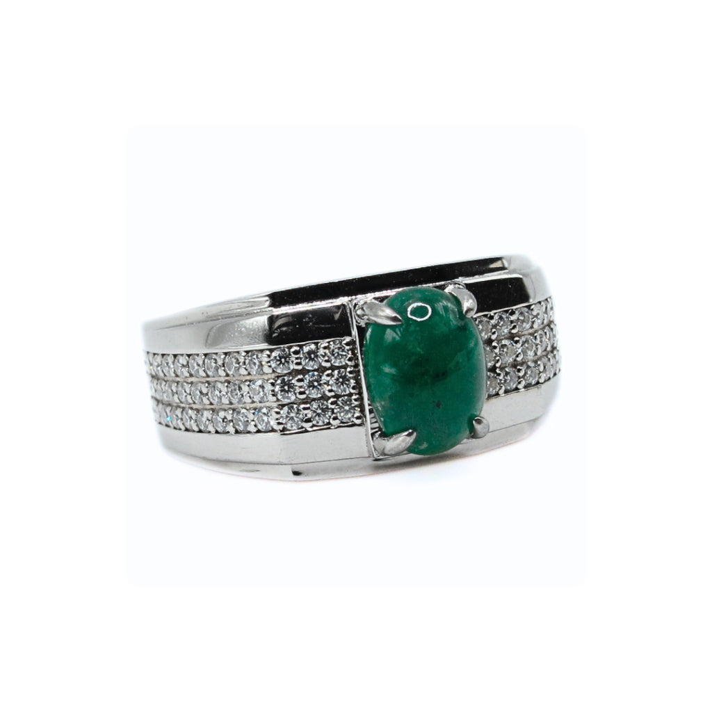 CG Natural Emerald Oval Cabochon Ring (Certified)