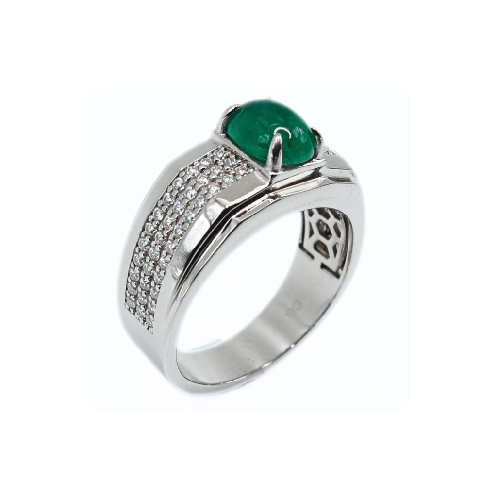 CG Natural Emerald Oval Cabochon Ring (Certified)