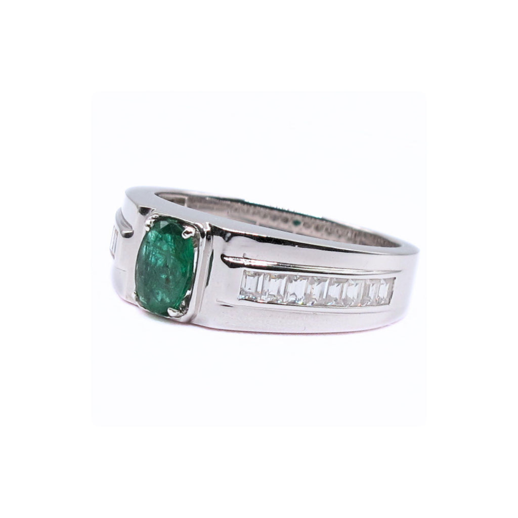 CG | Certified Natural Emerald Men's Ring | Channel-Set Moissanite D VVS | Modern Clean Design