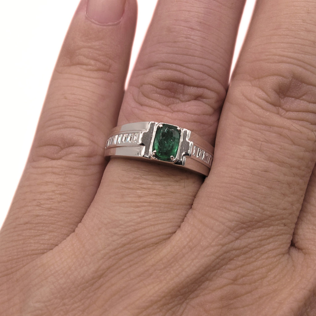 CG | Certified Natural Emerald Men's Ring | Channel-Set Moissanite D VVS | Modern Clean Design