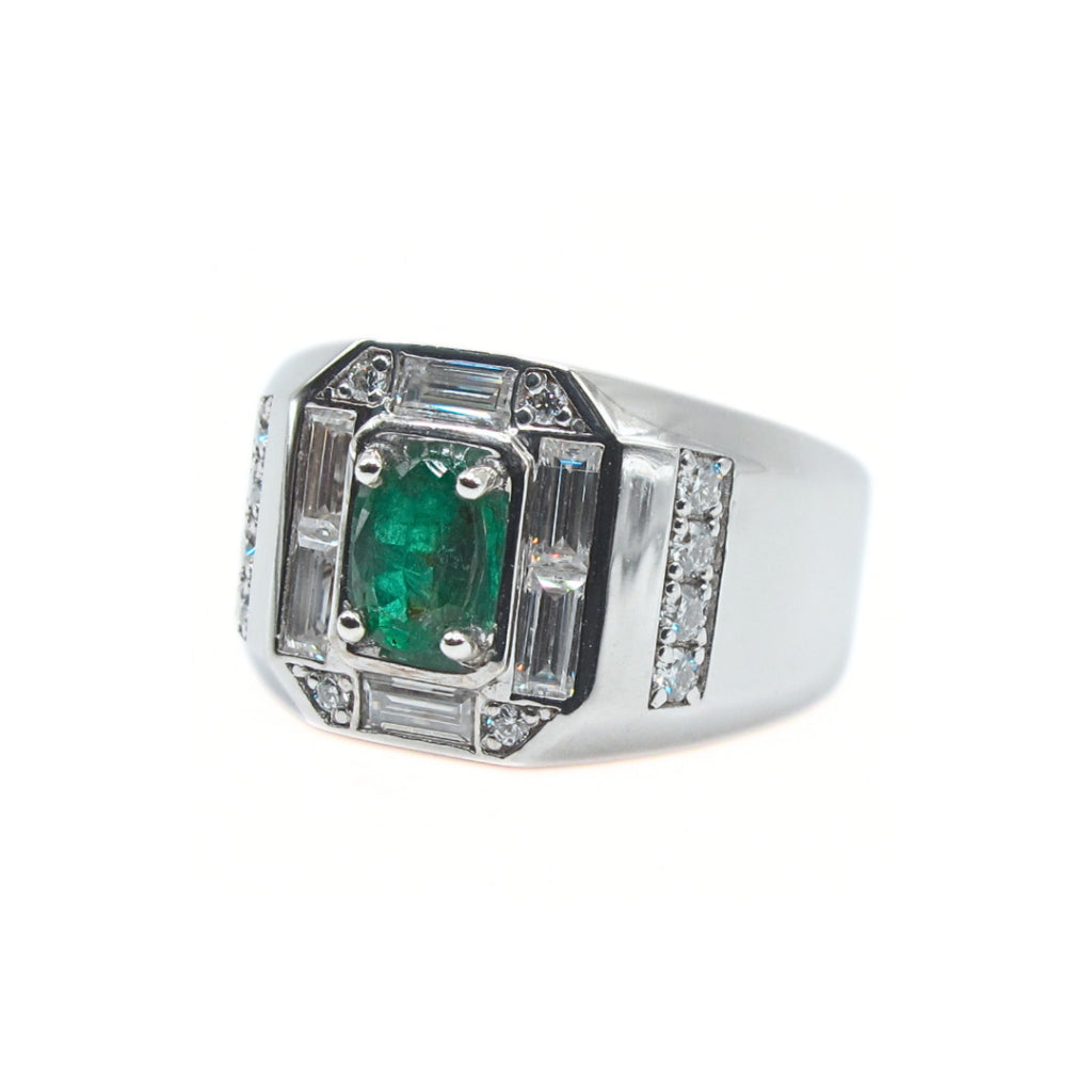 CG | Certifed Natural Emerald Men’s Ring | D VVS Moissanite | Bold. Luxurious. Unforgettable.
