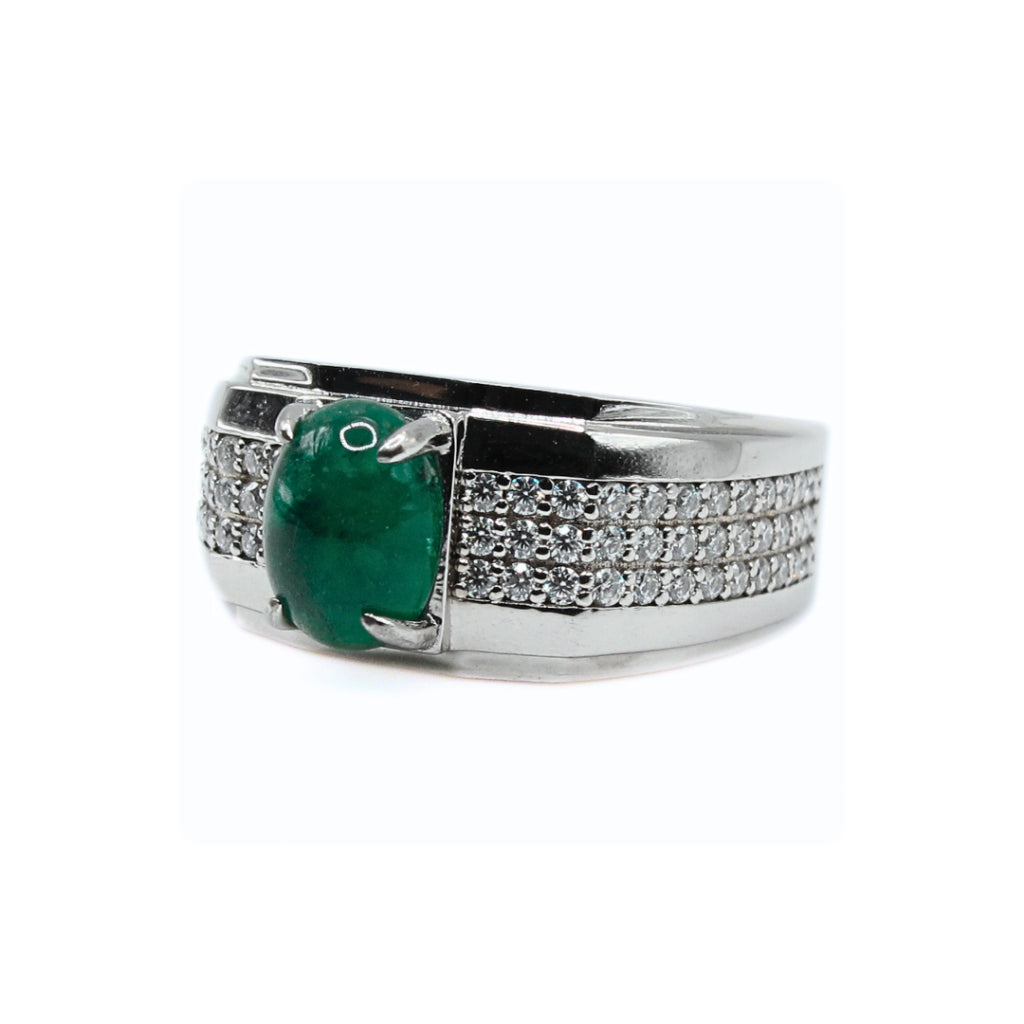 CG Natural Emerald Oval Cabochon Ring (Certified)