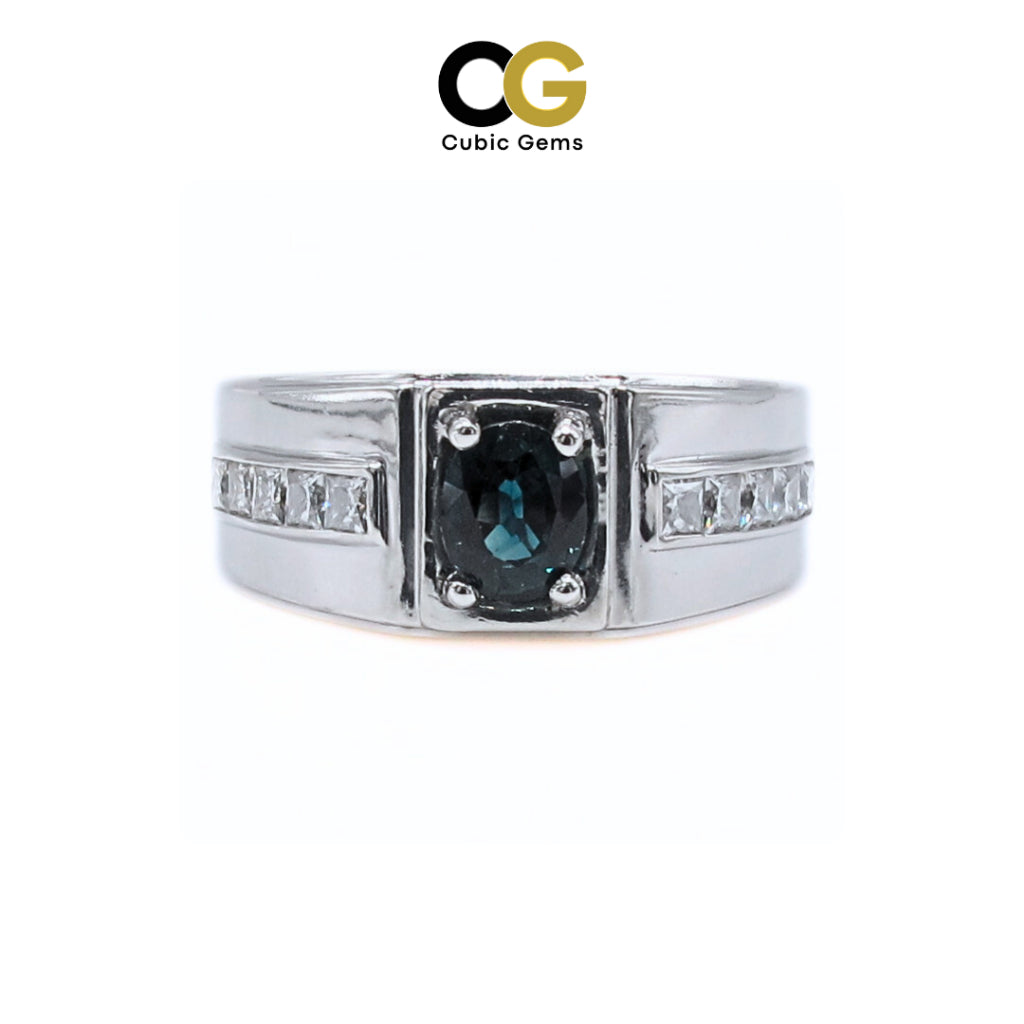 CG | Certified Madagascar Natural Blue Sapphire Men's Ring | D VVS Moissanite Channel Setting