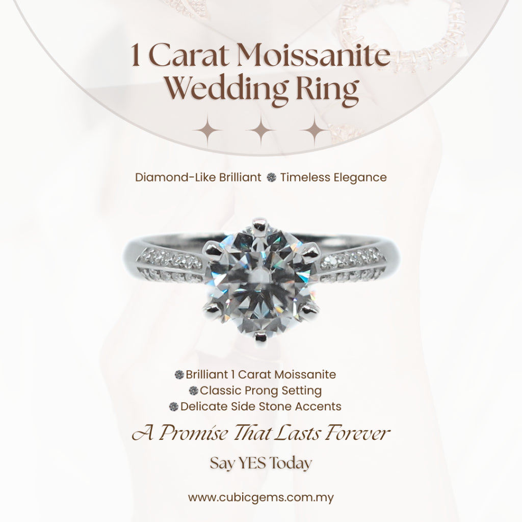 CG | Premium 1 Carat Moissanite Women Wedding Ring | D color VVS grade | Sterling Silver 925