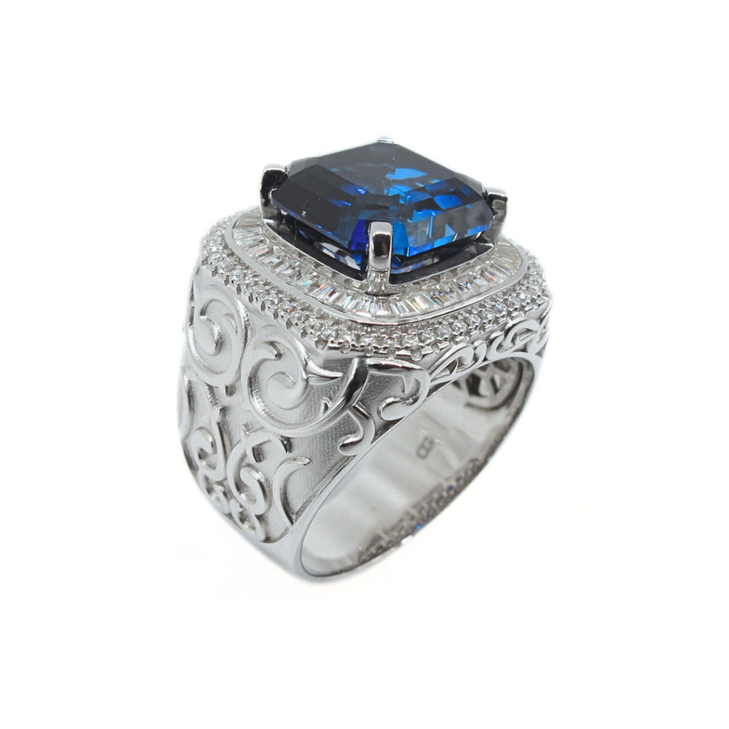 CG Premium Lab Grown Sapphire Men's Ring  | Moissanite | Asscher Cut | 925 Silver Statement Ring