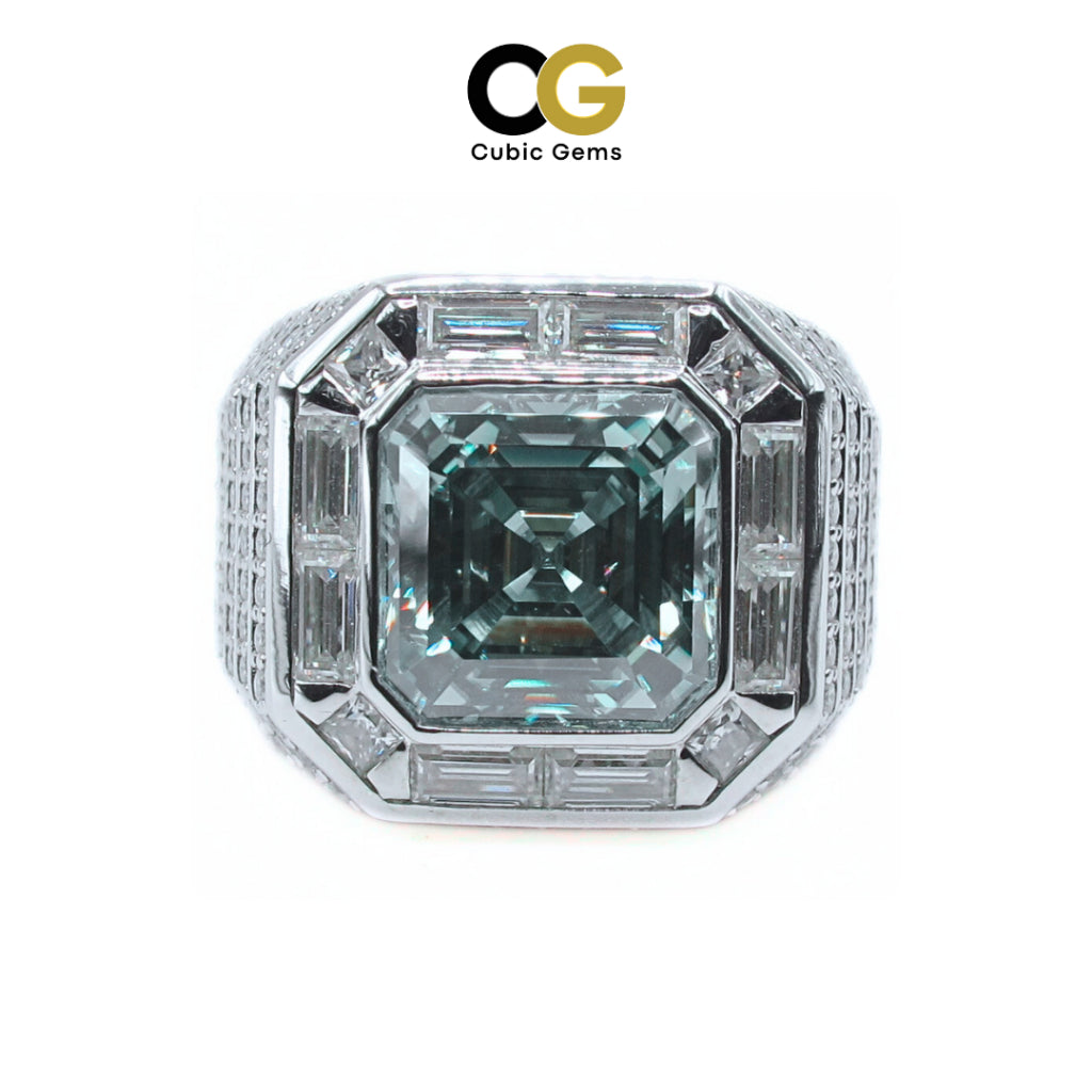 CG | Premium Asscher Cut Moissanite 5 carat Men’s Ring | VVS Grade | Luxury Micro Pavé Setting