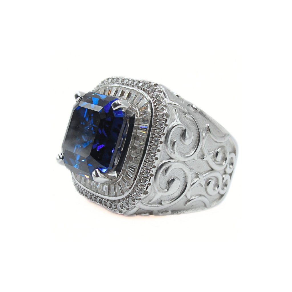 CG Premium Lab Grown Sapphire Men's Ring  | Moissanite | Asscher Cut | 925 Silver Statement Ring