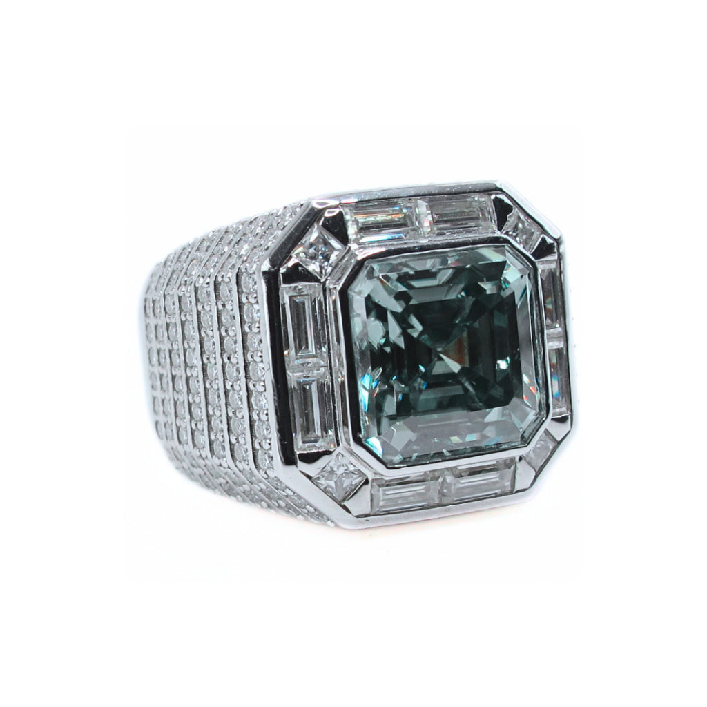 CG | Premium Asscher Cut Moissanite 5 carat Men’s Ring | VVS Grade | Luxury Micro Pavé Setting
