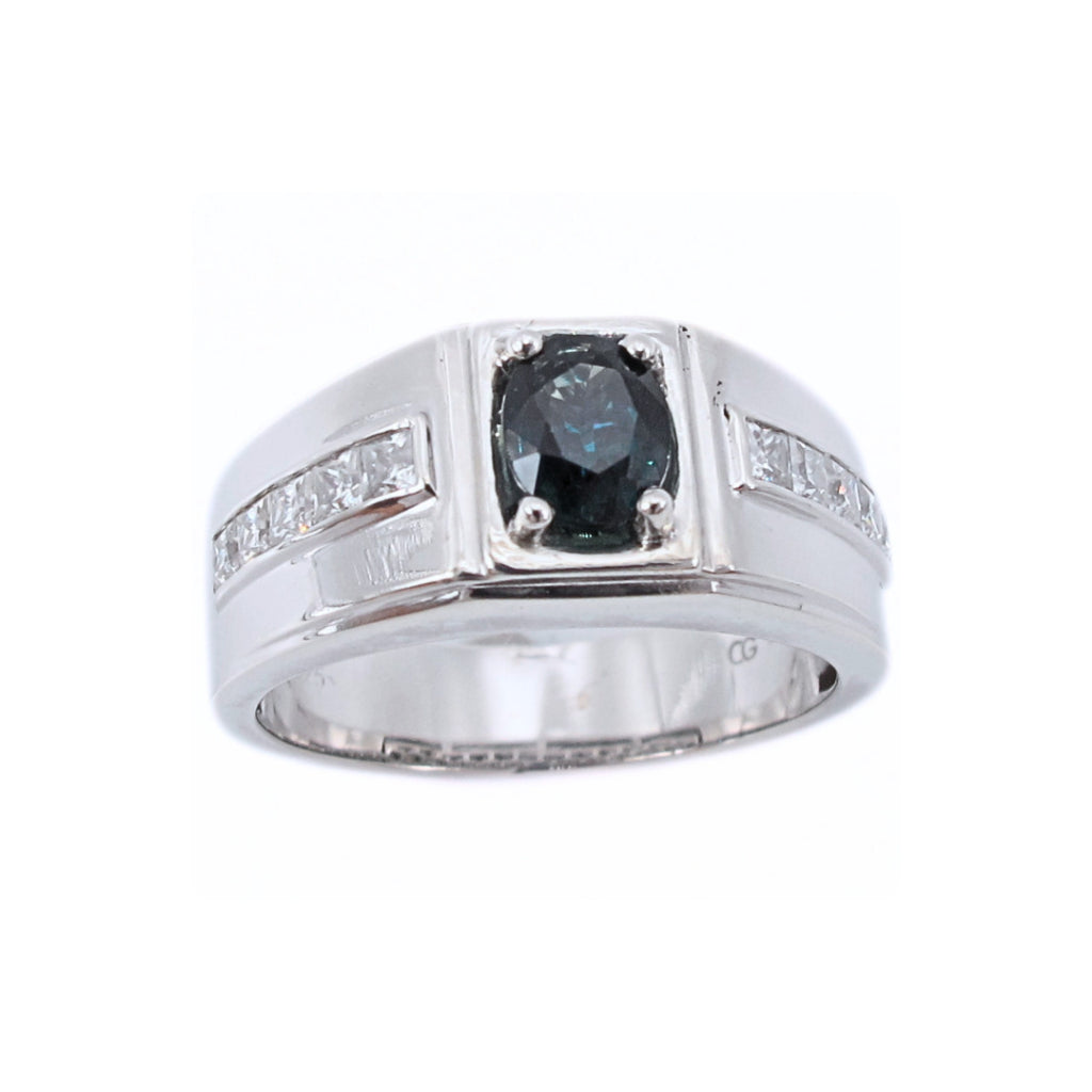 CG | Certified Madagascar Natural Blue Sapphire Men's Ring | D VVS Moissanite Channel Setting