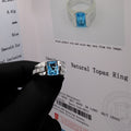CG | Certified Natural Blue Topaz | Emerald-Cut 2ct | Silver Men’s Ring | D VVS Moissanite Baguette
