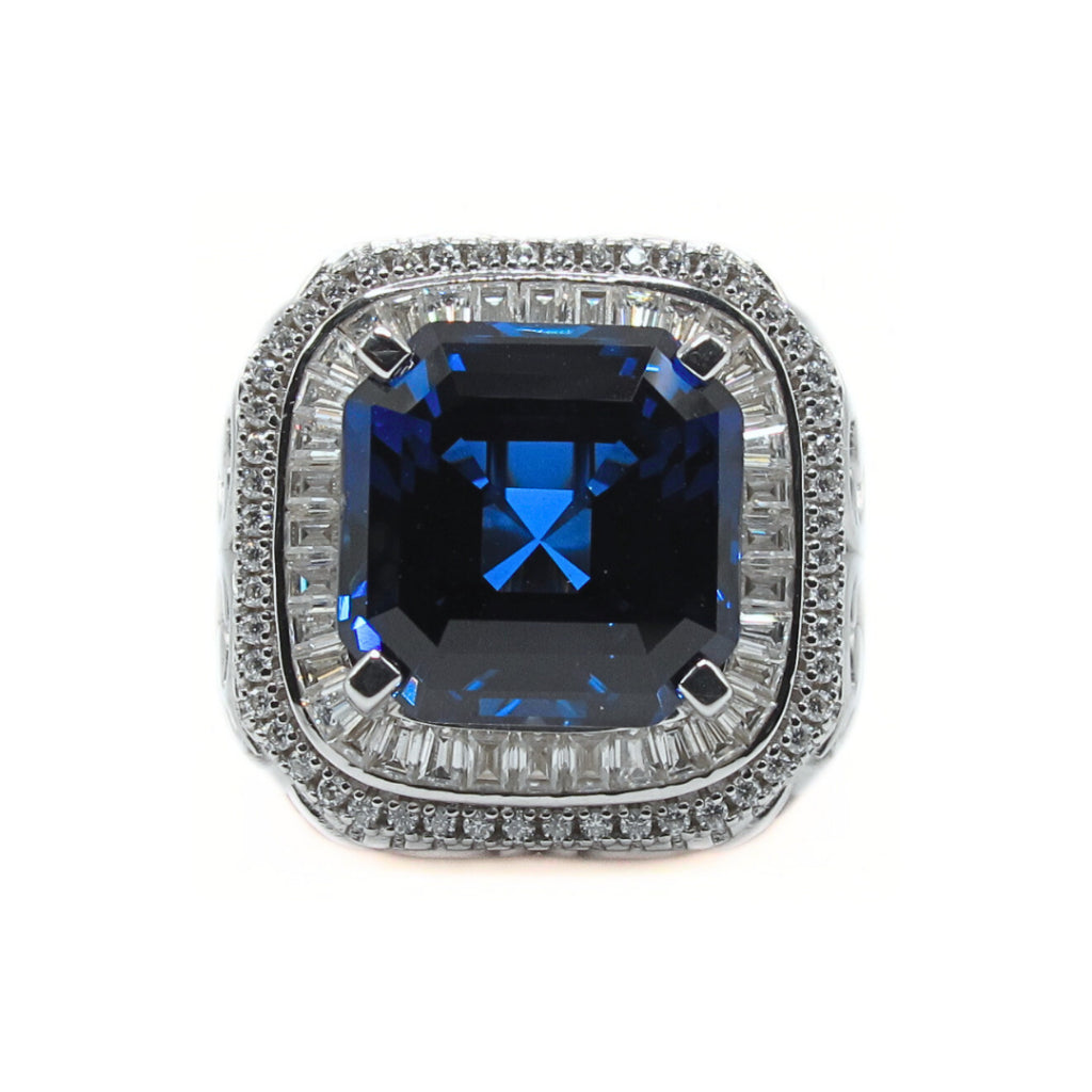 CG Premium Lab Grown Sapphire Men's Ring  | Moissanite | Asscher Cut | 925 Silver Statement Ring