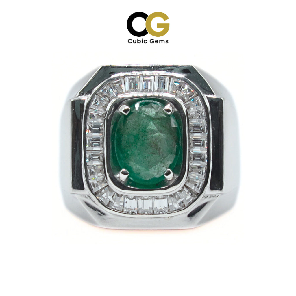 CG | Certified Natural Emerald Men's Ring | Oval Cut 1.41ct | Moissanite VVS D Color | Luxury Silver