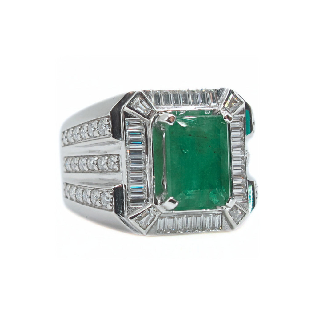 CG |  Certified Natural Emerald Men's Ring | Emerald Cut 2.90ct | VVS D Color Moissanit | Luxury