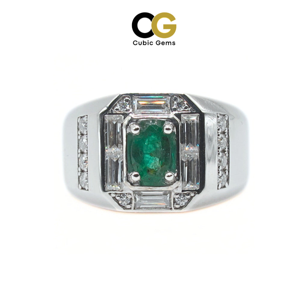 CG | Certifed Natural Emerald Men’s Ring | D VVS Moissanite | Bold. Luxurious. Unforgettable.