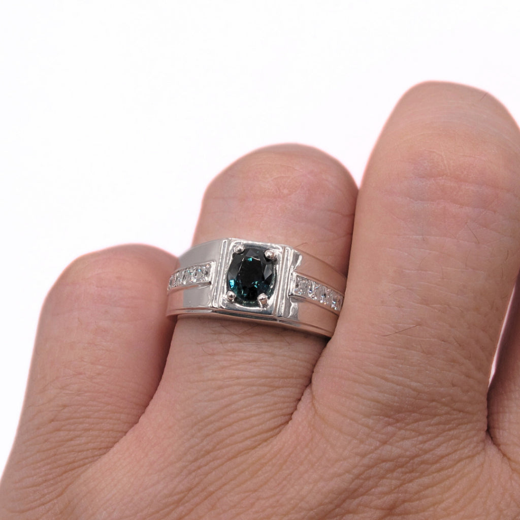 CG | Certified Madagascar Natural Blue Sapphire Men's Ring | D VVS Moissanite Channel Setting