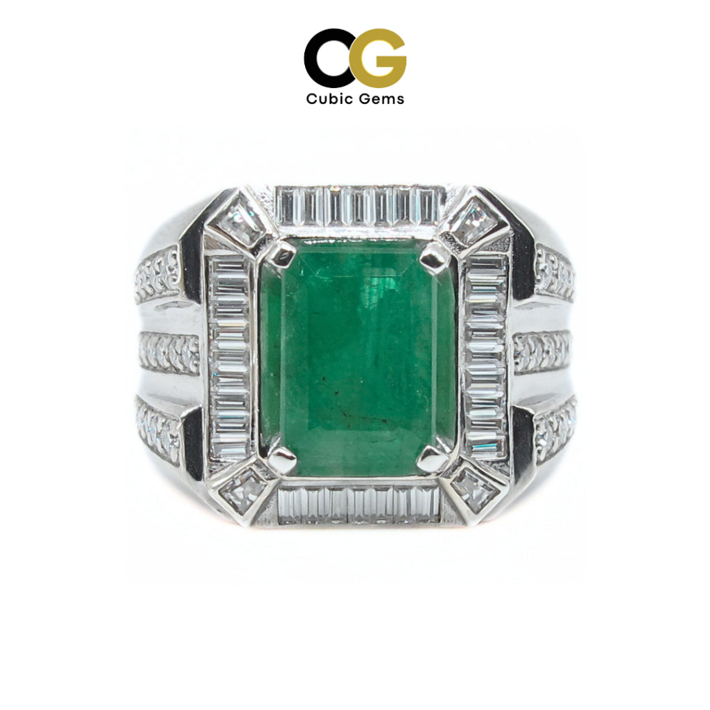 CG |  Certified Natural Emerald Men's Ring | Emerald Cut 2.90ct | VVS D Color Moissanit | Luxury