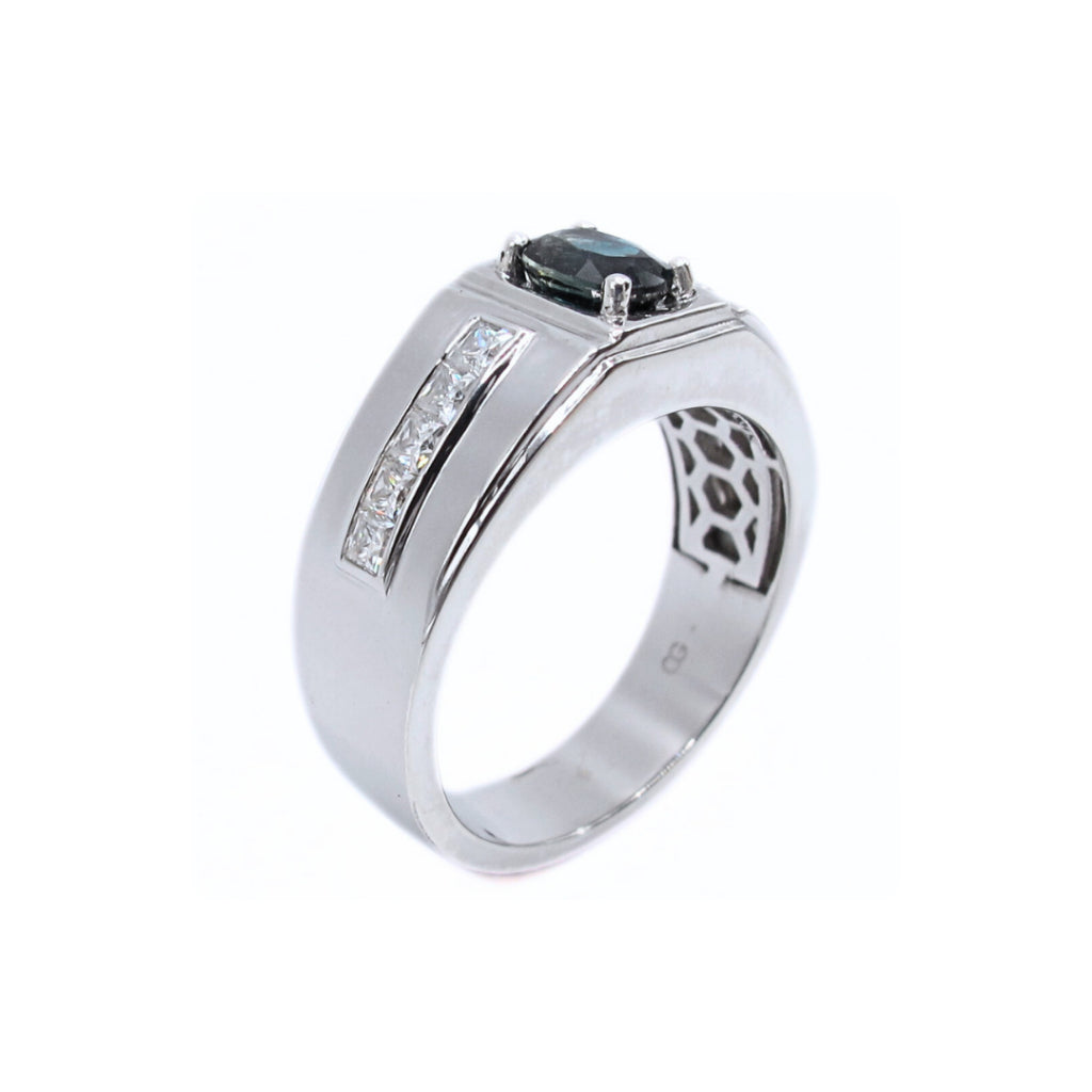 CG | Certified Madagascar Natural Blue Sapphire Men's Ring | D VVS Moissanite Channel Setting