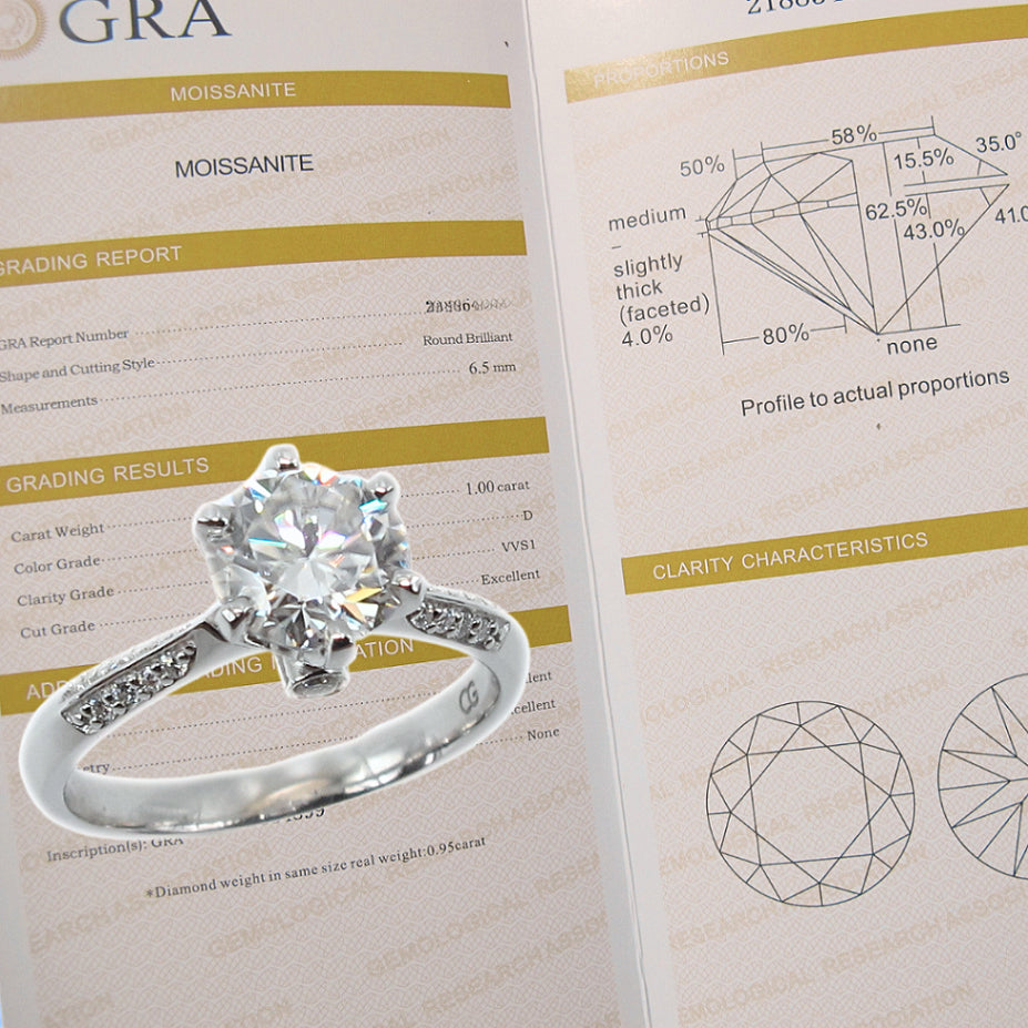 CG | Premium 1 Carat Moissanite Women Wedding Ring | D color VVS grade | Sterling Silver 925