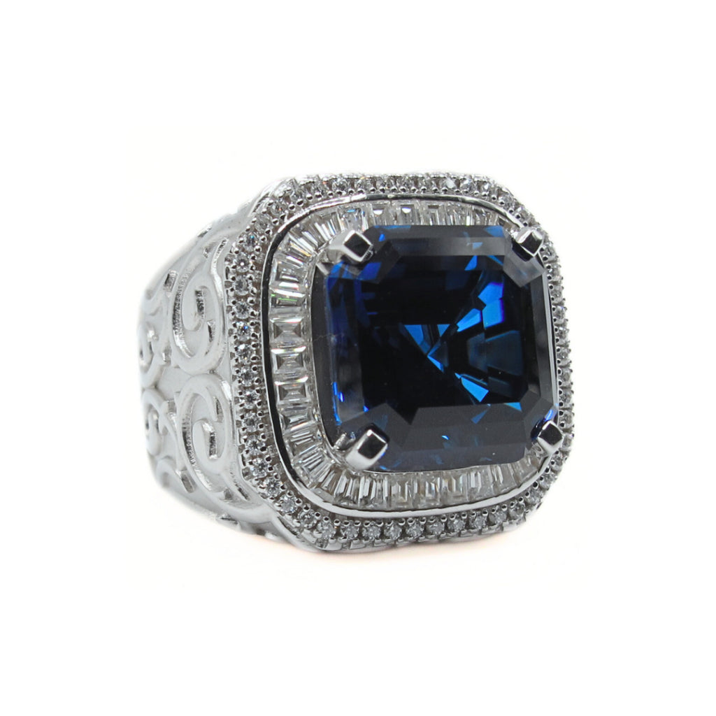 CG Premium Lab Grown Sapphire Men's Ring  | Moissanite | Asscher Cut | 925 Silver Statement Ring