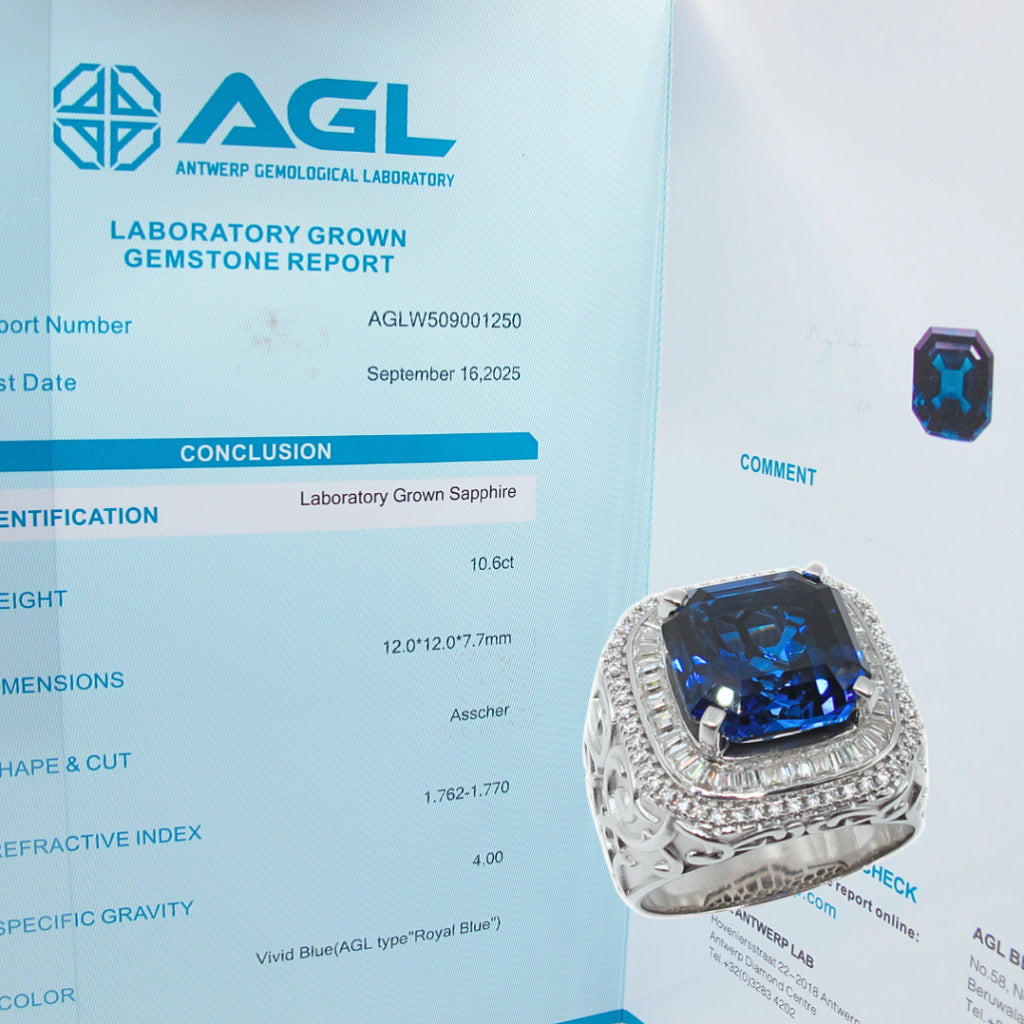 CG Premium Lab Grown Sapphire Men's Ring  | Moissanite | Asscher Cut | 925 Silver Statement Ring