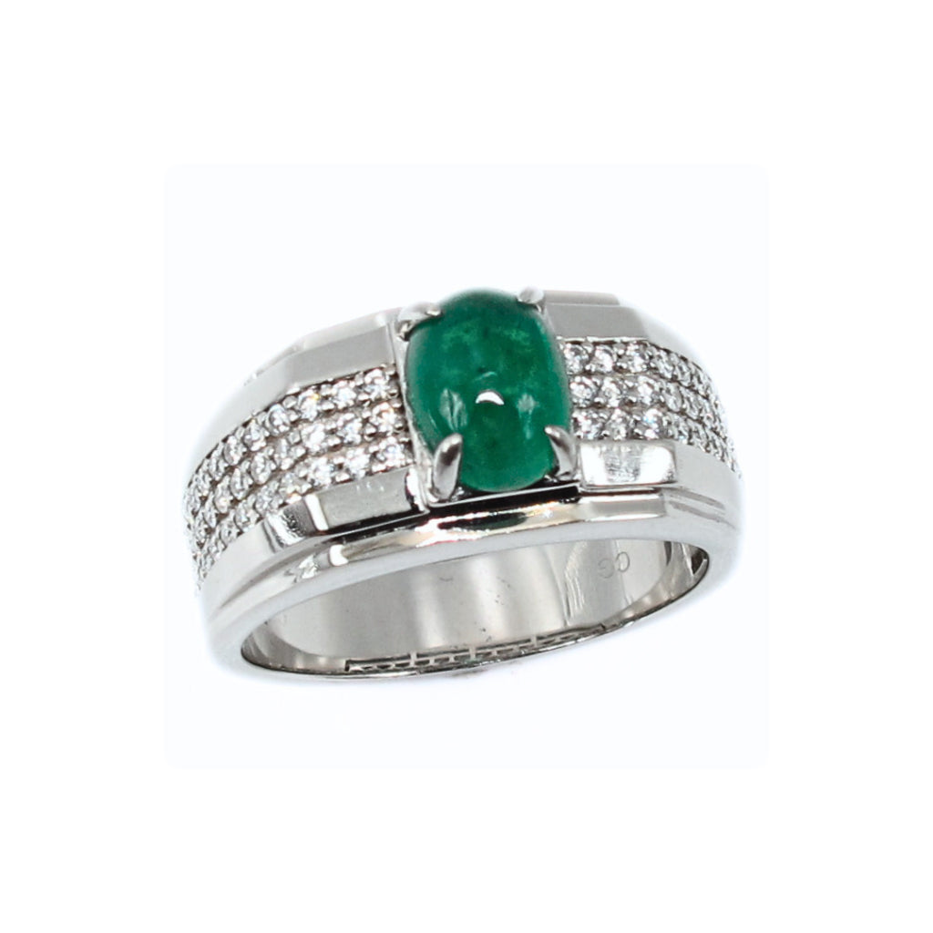 CG Natural Emerald Oval Cabochon Ring (Certified)