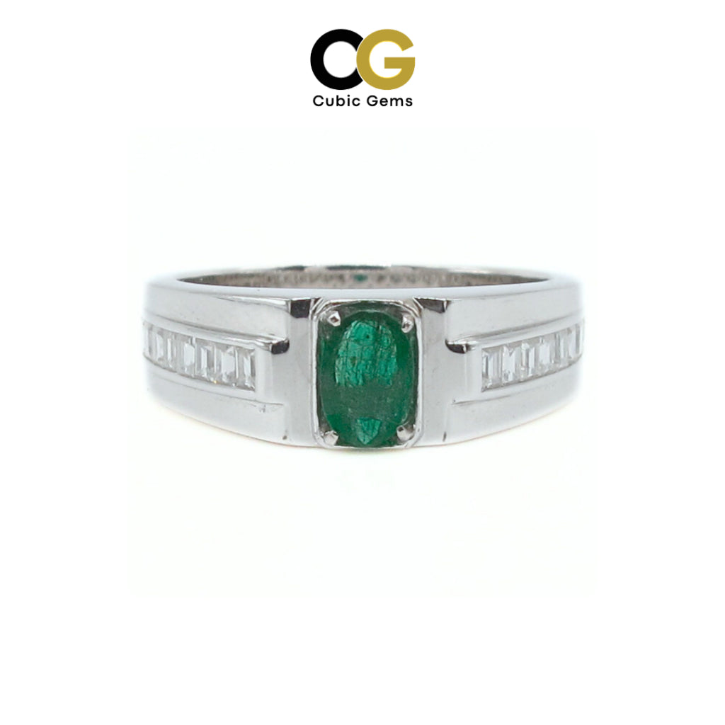 CG | Certified Natural Emerald Men's Ring | Channel-Set Moissanite D VVS | Modern Clean Design