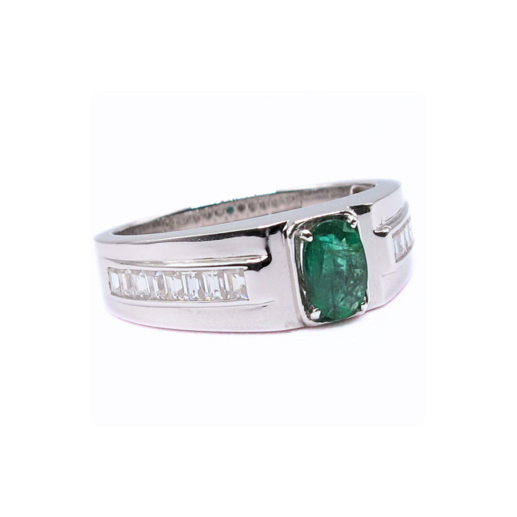 CG | Certified Natural Emerald Men's Ring | Channel-Set Moissanite D VVS | Modern Clean Design