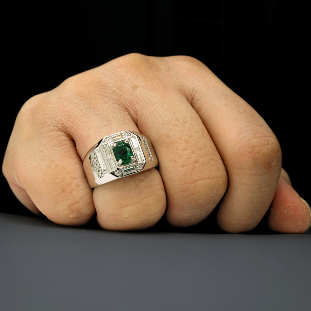 CG | Certifed Natural Emerald Men’s Ring | D VVS Moissanite | Bold. Luxurious. Unforgettable.