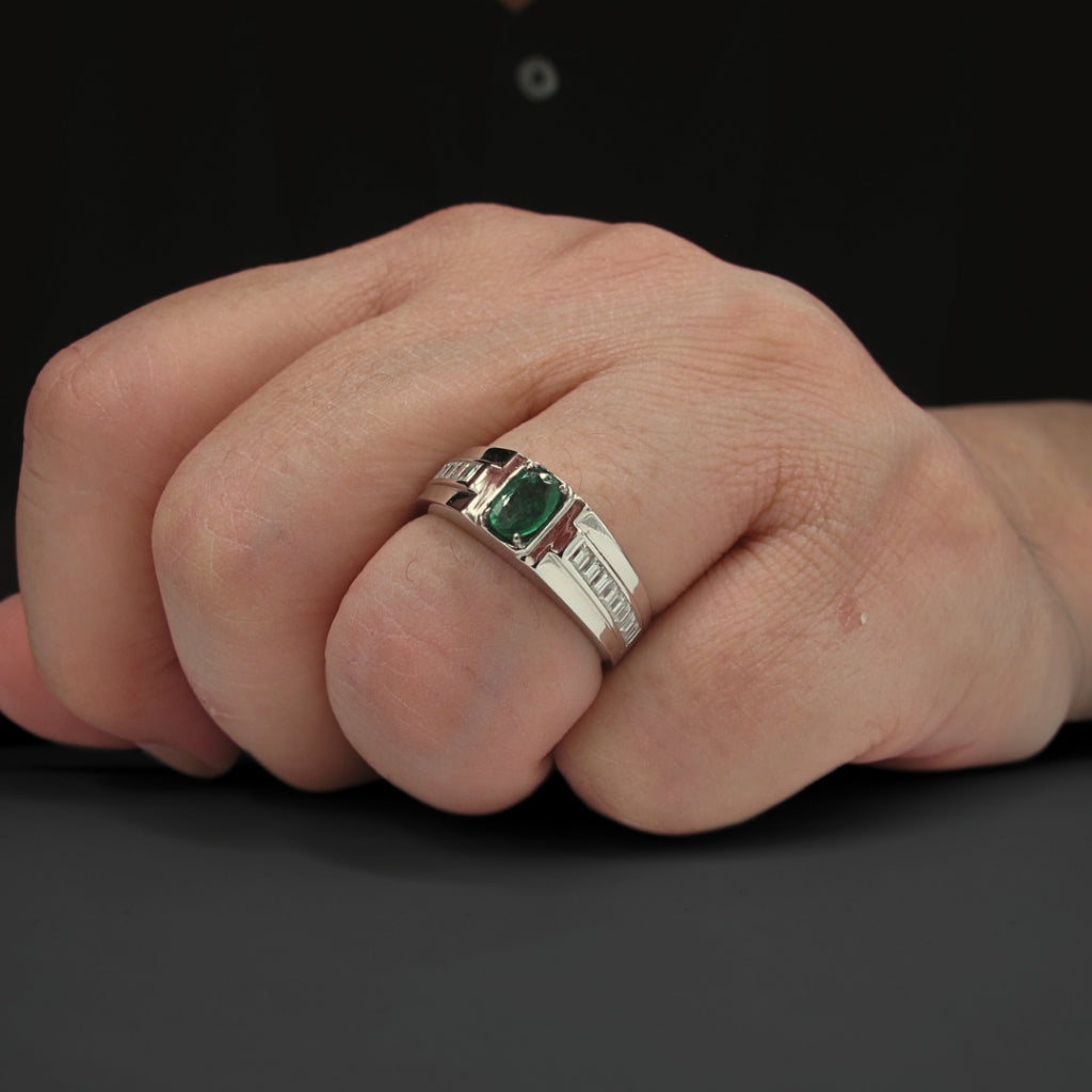 CG | Certified Natural Emerald Men's Ring | Channel-Set Moissanite D VVS | Modern Clean Design