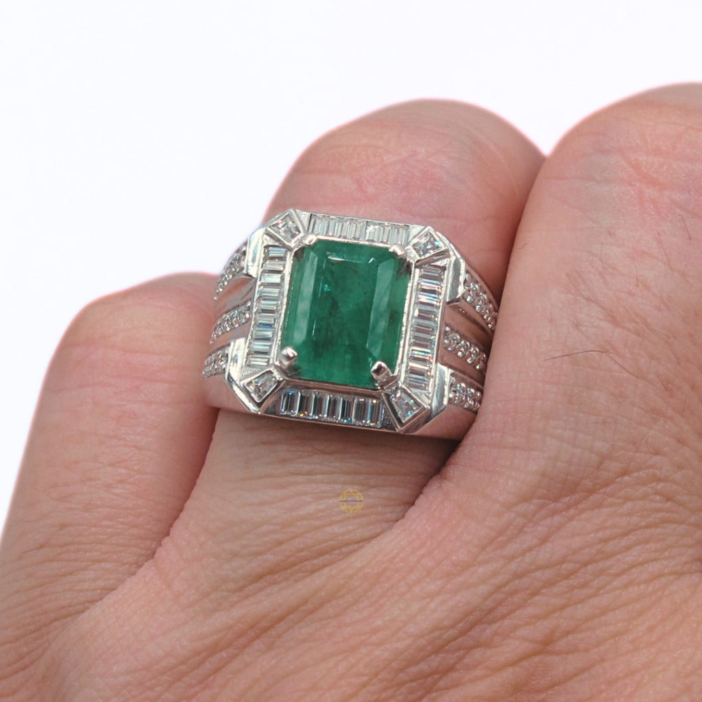 CG |  Certified Natural Emerald Men's Ring | Emerald Cut 2.90ct | VVS D Color Moissanit | Luxury