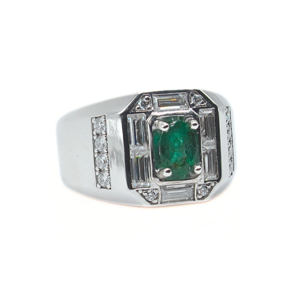 CG | Certifed Natural Emerald Men’s Ring | D VVS Moissanite | Bold. Luxurious. Unforgettable.