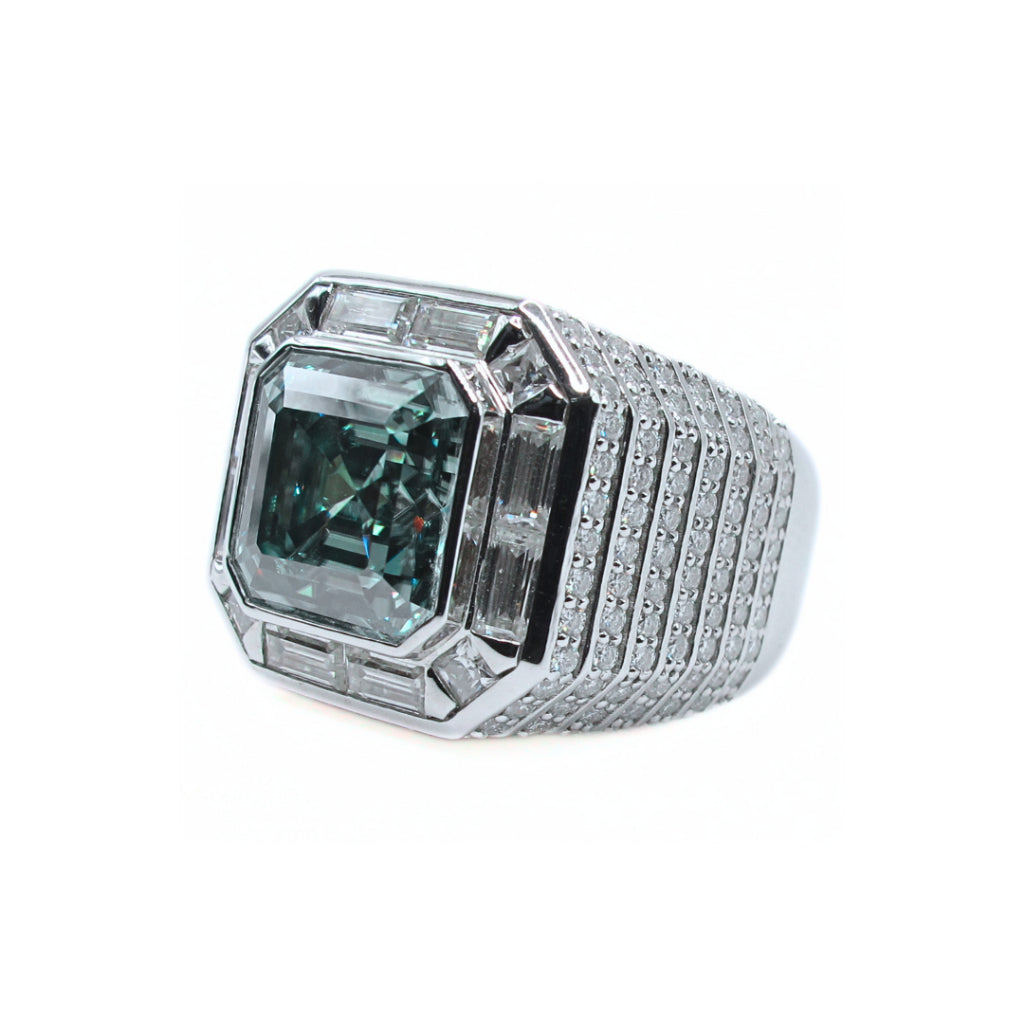 CG | Premium Asscher Cut Moissanite 5 carat Men’s Ring | VVS Grade | Luxury Micro Pavé Setting